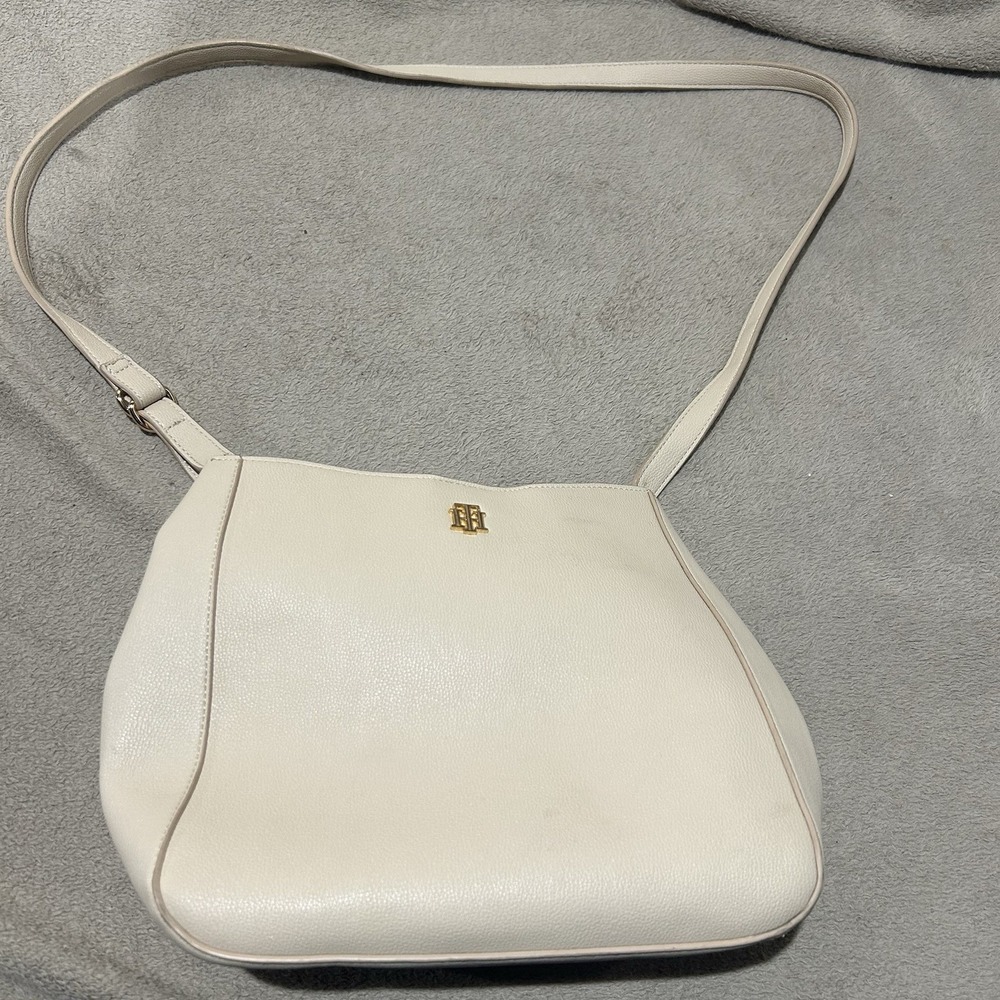 Tommy Hilfiger Shoulder Bag Cream Ivory Gold Logo Hobo Purse